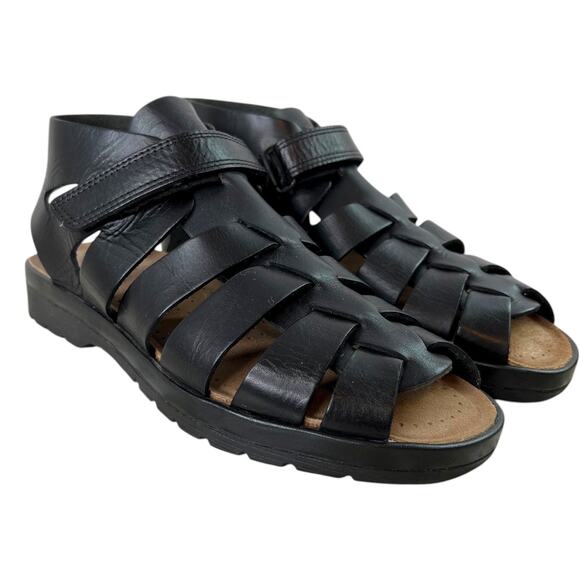 ECCO Leather Fisherman Sandals Black Comfort Walking Shoes Women’s 39 (8-8.5) - Picture 6 of 11